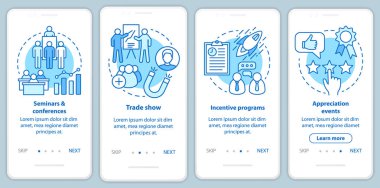 Doğrusal kavramlar ile mobil uygulama sayfası ekranında kurumsal olay yönetimi. Seminerler ve konferanslar, teşvik programları, takdir etkinlikleri izlenme talimatları. Ux, Ui, Gui vektör şablonu
