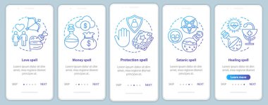 Mobil uygulama sayfası ekran vektör şablonu üzerinde yazım. Aşk, şifa, doğrusal illüstrasyonlar ile koruma sihirli walkthrough web sitesi adımları. Ux, Ui, Gui akıllı telefon arayüz konsepti