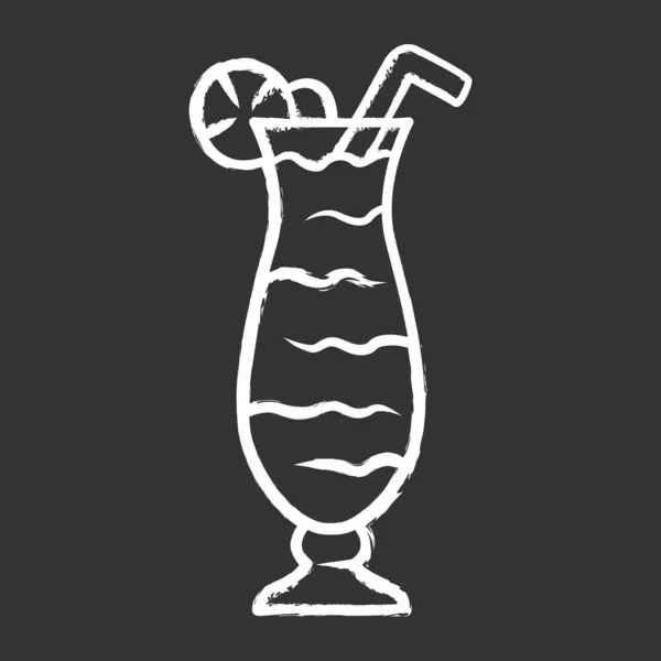 Cocktail no ícone de giz de vidro de furacão. Bebida refrescante de álcool para a festa. Copo com bebida, fatia de limão e palha. Líquido misturado com rum e suco. Ilustração de quadro vetorial isolado —  Vetores de Stock
