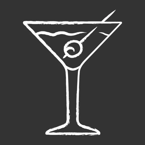 Křídový symbol Martini. Sklenice s olivovým nápojem. Koktejl s ginem a vermoulem. Osvěžující alkoholický nápoj pro party. Tumbler s míchaný skleník. Ilustrace samostatné vektorové tabule — Stockový vektor