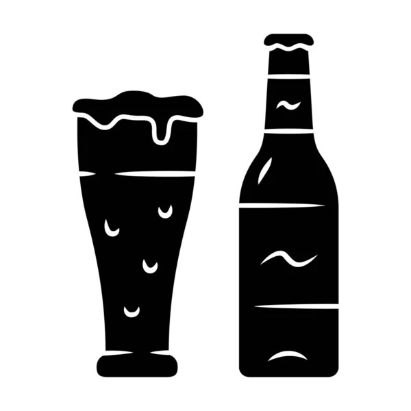 Glyphe de bière icône. Bouteille non bouchée et verre de boisson. Embout et bière pression. Boisson alcoolisée. Brassage. Une pinte de bière. De l'alcool pour la fête. Symbole de silhouette. Espace négatif. Illustration vectorielle isolée — Image vectorielle