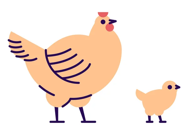 Оранжевая курица с плоским векторным рисунком. Концепция домашнего птицеводства. Куриная мать изолированный элемент дизайна с контуром. Птицеводство, символ кукурузы на белом фоне — стоковый вектор