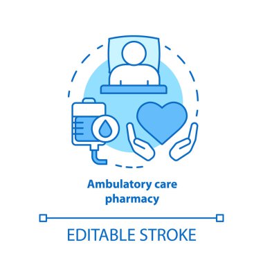 Eczane konsept simgesi. Ambulatuar bakım ilaç fikir ince çizgi illüstrasyon. Klinik, hastane hasta ilaç reçete, ilaç tedavisi. Vektör yalıtılmış anahat çizimi. Kullanılabilir kontur