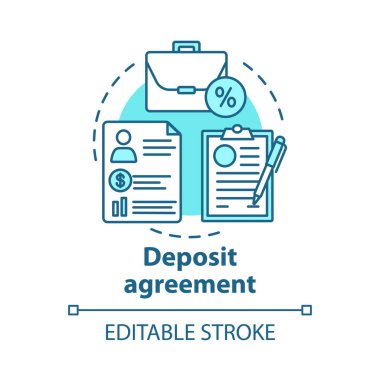 Mevduat anlaşması kavram simgesi. Tasarruf fikri ince çizgi illüstrasyon. Banka sözleşmesi, yasal belgeler. Finansal sözleşme nin oluşturulması. Vektör yalıtılmış anahat çizimi. Kullanılabilir kontur