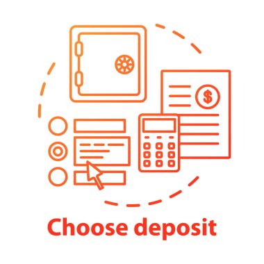Depozito kavramı simgesini seçin. Tasarruf fikri ince çizgi illüstrasyon. Yatırım sözleşmesi. Finansal planı seçmek. Kar, artıve eksileri hesaplama. Vektör izole anahat çizim
