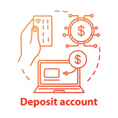 Mevduat hesabı konsepti simgesi. Tasarruf fikri ince çizgi çizimi. Banka planı, anlaşma yönetimi. Çevrimiçi ödeme ve muhasebe sistemi. Vektör izole çizimi