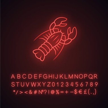 Istakoz neon ışık simgesi. Deniz ürünleri restoran menüsü. Yüzme marin