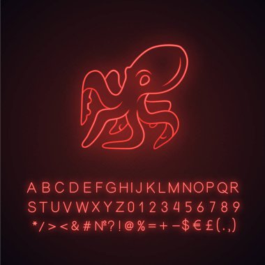 Ahtapot neon ışık simgesi. Tentacl ile sualtı hayvanı yüzme