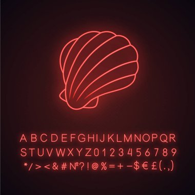 Deniz kabuğu neon ışık simgesi. Deniz yumuşakça kabuğu. Koruyucu laye