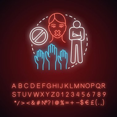 Sessiz protesto neon ışık kavramı simgesi. Şiddetsiz direniş kimliği