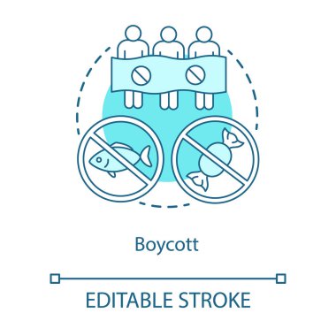 Boykot kavram simgesi. Kamu gösteri, ürün yaptırımları, tüketici aktivizm fikri ince çizgi illüstrasyon. Protestocular, afiş vektörü ile aktivistler izole anahat çizim. Kullanılabilir kontur