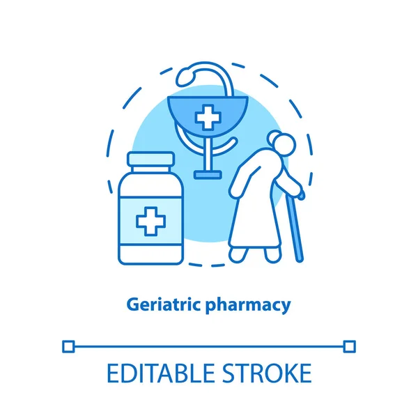 Icona del concetto di farmacia. Idea di trattamento del paziente geriatrico illustrazione a linea sottile. Malattie anziane terapia farmacologica. Assistenza sanitaria per gli anziani. Schema vettoriale isolato. Ictus modificabile — Vettoriale Stock