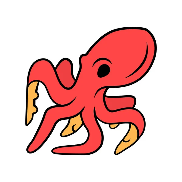 章鱼红色图标。用八个触角游泳水下动物。海鲜餐厅菜单。漂浮的海洋生物。水生无脊椎动物软体动物。隔离矢量插图 — 图库矢量图片