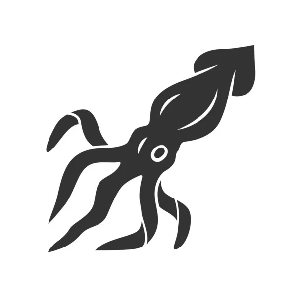 Bläckfisk Glyph ikon. Simning marina djur med tentakler. Fisk-och skaldjursrestaurang. Undervattens varelse. Havsfisk. Ryggradslösa mollusk. Siluettsymbol. Negativt utrymme. Vektor isolerad illustration — Stock vektor