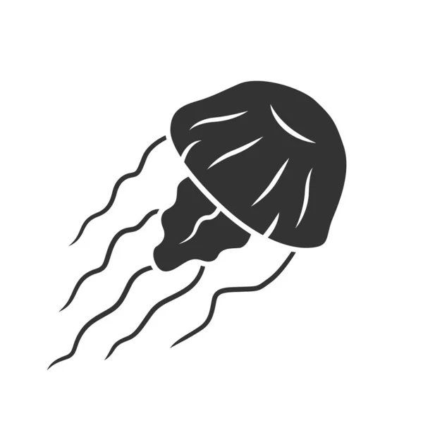 Icono de glifo de medusa. Medusa de natación. Vida submarina. Animal acuático. Acuario marino. Medusa invertebrada tóxica con tentáculos. Símbolo de silueta. Espacio negativo. Ilustración aislada vectorial — Vector de stock