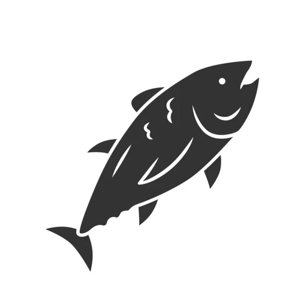 Icono del glifo del atún. Nadando peces marinos. Habitante submarino. Pesca de caballa. Restaurante de mariscos. Animal flotante. Mundo submarino. Símbolo de silueta. Espacio negativo. Ilustración aislada vectorial — Archivo Imágenes Vectoriales