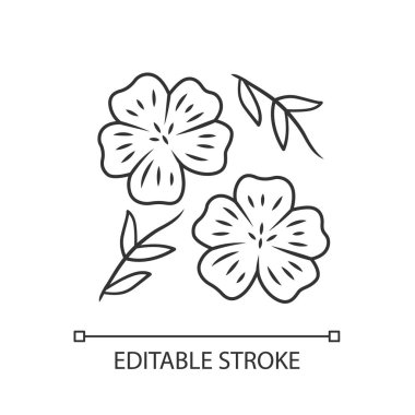 Mavi keten bitki doğrusal simgesi. İnce çizgi çizimi. Keten yabani çiçek. Bahar çiçeği. Çiçek açan linum kır çiçeği. Kontur sembolü. Vektör yalıtılmış anahat çizimi. Kullanılabilir kontur