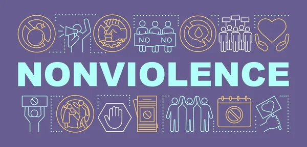 Nonviolence word concepts banner. Anti war movement, pacifism presentation, website. Isolated lettering typography idea with linear icons. Peaceful social protest vector outline illustration — Wektor stockowy