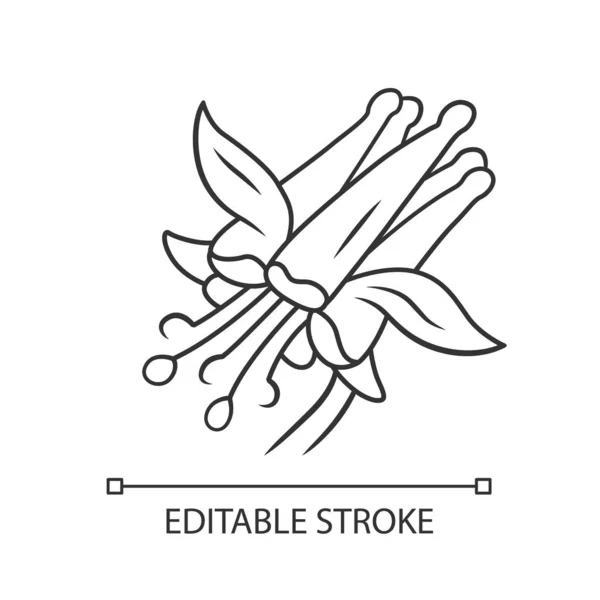 Ícone linear de columbine carmesim. Ilustração fina. Aquilegia formosa. Flor silvestre florescente. Columbina vermelha. Planta herbácea selvagem. Símbolo de contorno. Desenho de contorno isolado vetorial. AVC editável —  Vetores de Stock