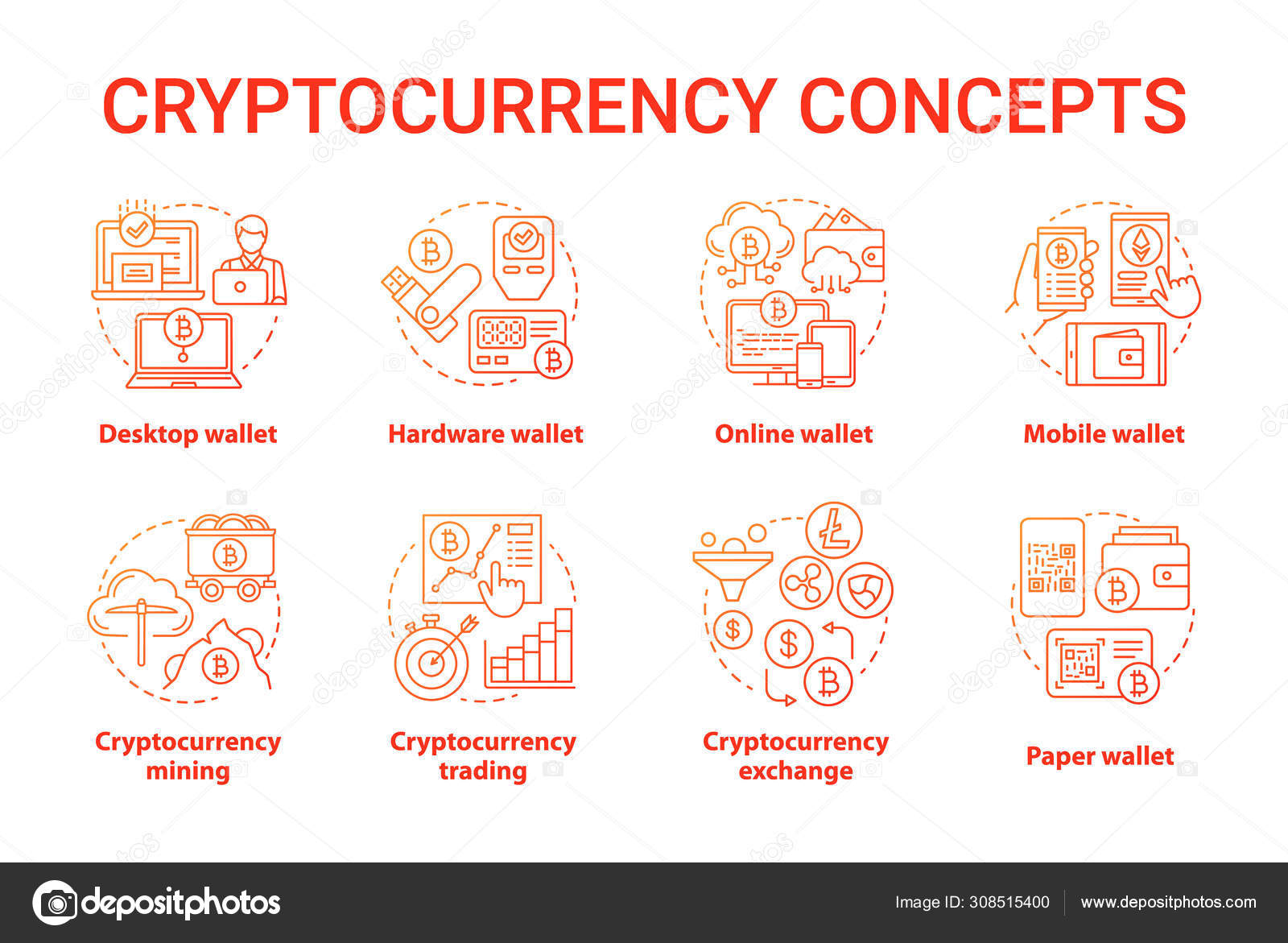 Cryptocurrency Red Concept Icons Set Digital Asset Idea Thin Line Stock  Vector by ©IMG visuals icons 308515400