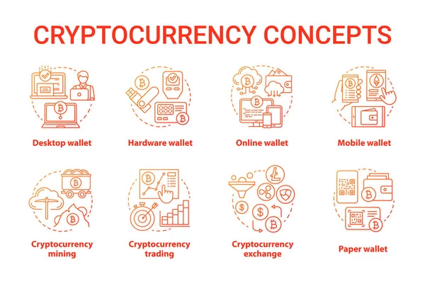 Cryptogeld Rode Concept Icons Set Digitale Asset Idee Dunne Lijn — Stockvector