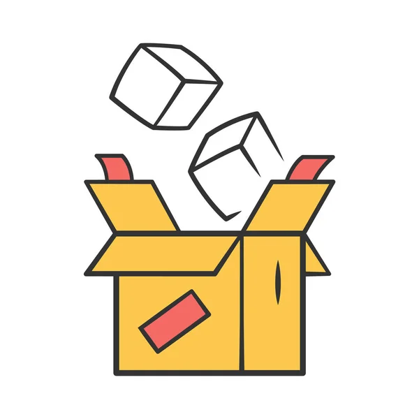包裹包装黄色图标 订购包装和包装 纸板箱与货物 邮政服务 包裹递送箱 储物箱 隔离矢量插图 — 图库矢量图片