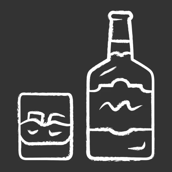 Whiskeykreide Flasche Und Altmodisches Glas Mit Getränk Und Eis Scotch — Stockvektor