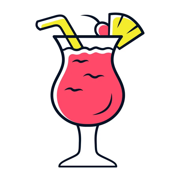 ピナコラーダ赤色のアイコン 飲み物 フルーツとストローのスライスとフットグラス さわやかなアルコール飲料 ラムとパイナップルジュースの甘いミックス 分離ベクトル図 — ストックベクタ