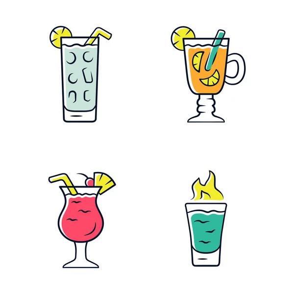 Dranken Kleur Icons Set Cocktail Highball Glas Hot Toddy Pina — Stockvector