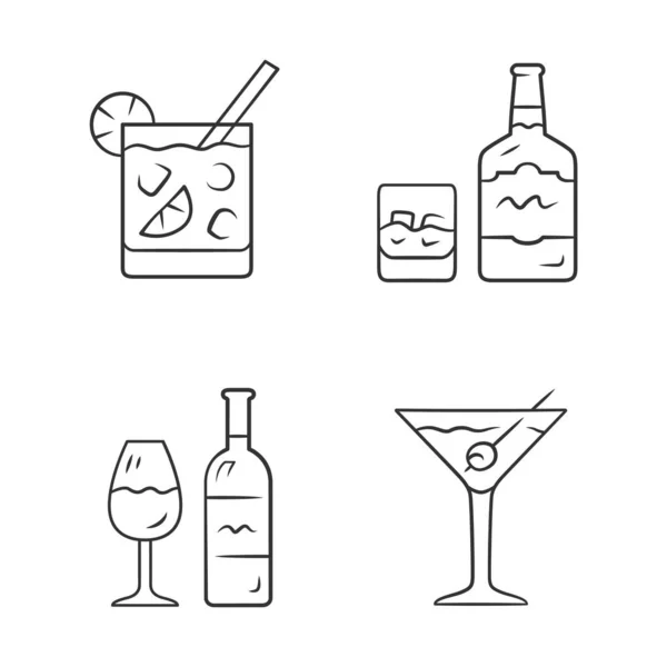 Getränke Lineare Symbole Gesetzt Cocktail Flachglas Whisky Wein Martini Alkoholische — Stockvektor