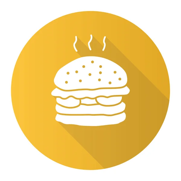 Lezzetli Burger Sarı Düz Tasarım Uzun Gölge Glyph Simgesi Geleneksel — Stok Vektör