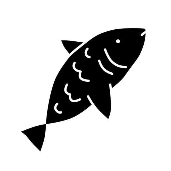 Ikona Glify Surowej Ryby Kuchnia Morska Symbol Sylwetka Hobby Połowów — Wektor stockowy