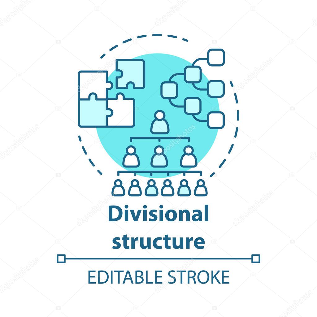 Divisional corporate structure concept icon. Organization hierarchy idea thin line illustration. Leadership and teamwork. Company top management. Vector isolated outline drawing. Editable stroke