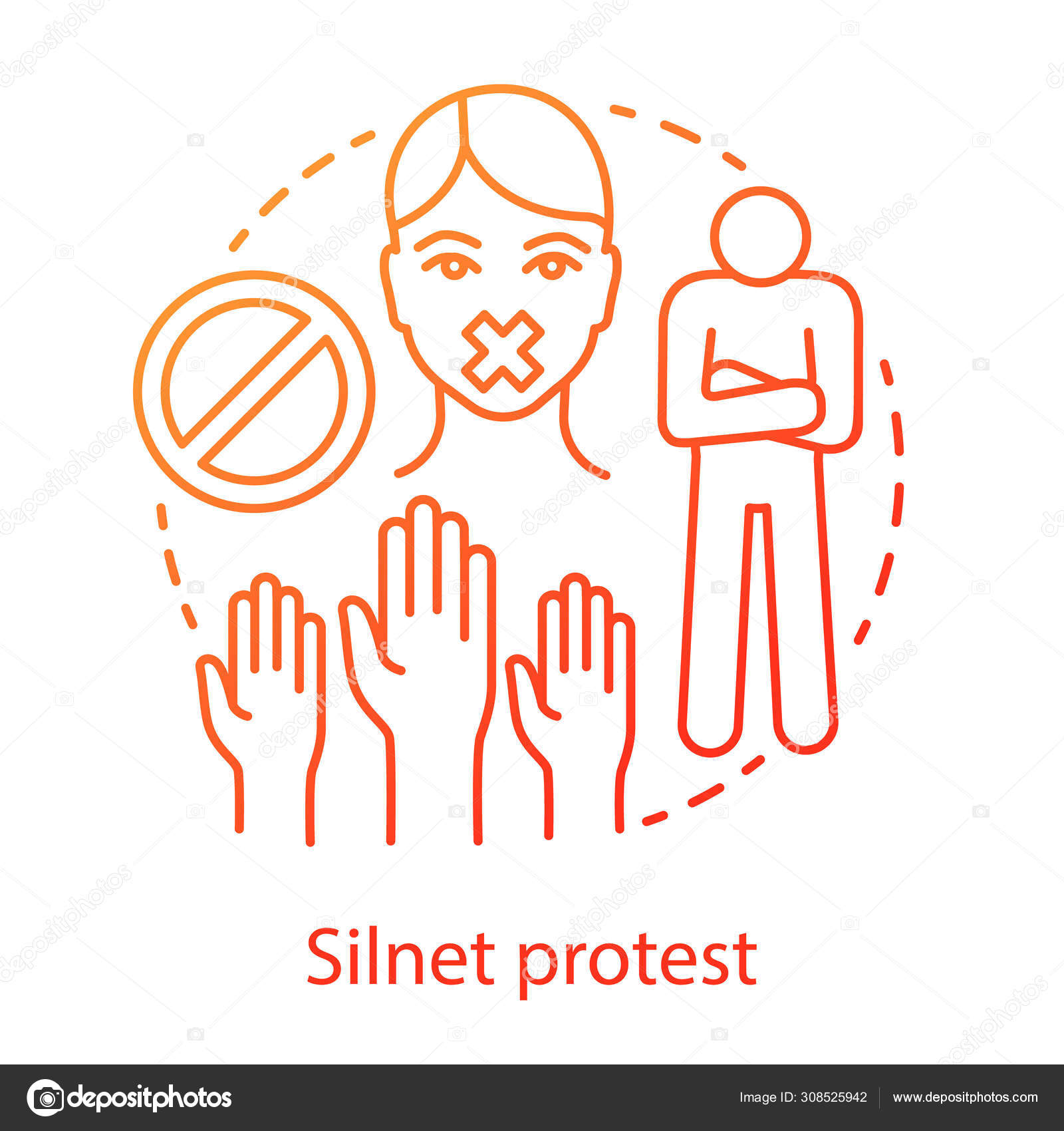 无声抗议概念图标公民不服从非暴力抵抗抵制思想细线说明停止标志活动家与录音口矢量隔离轮廓绘图图库矢量图©IMG visuals icons  308525942, image size:1600x1700