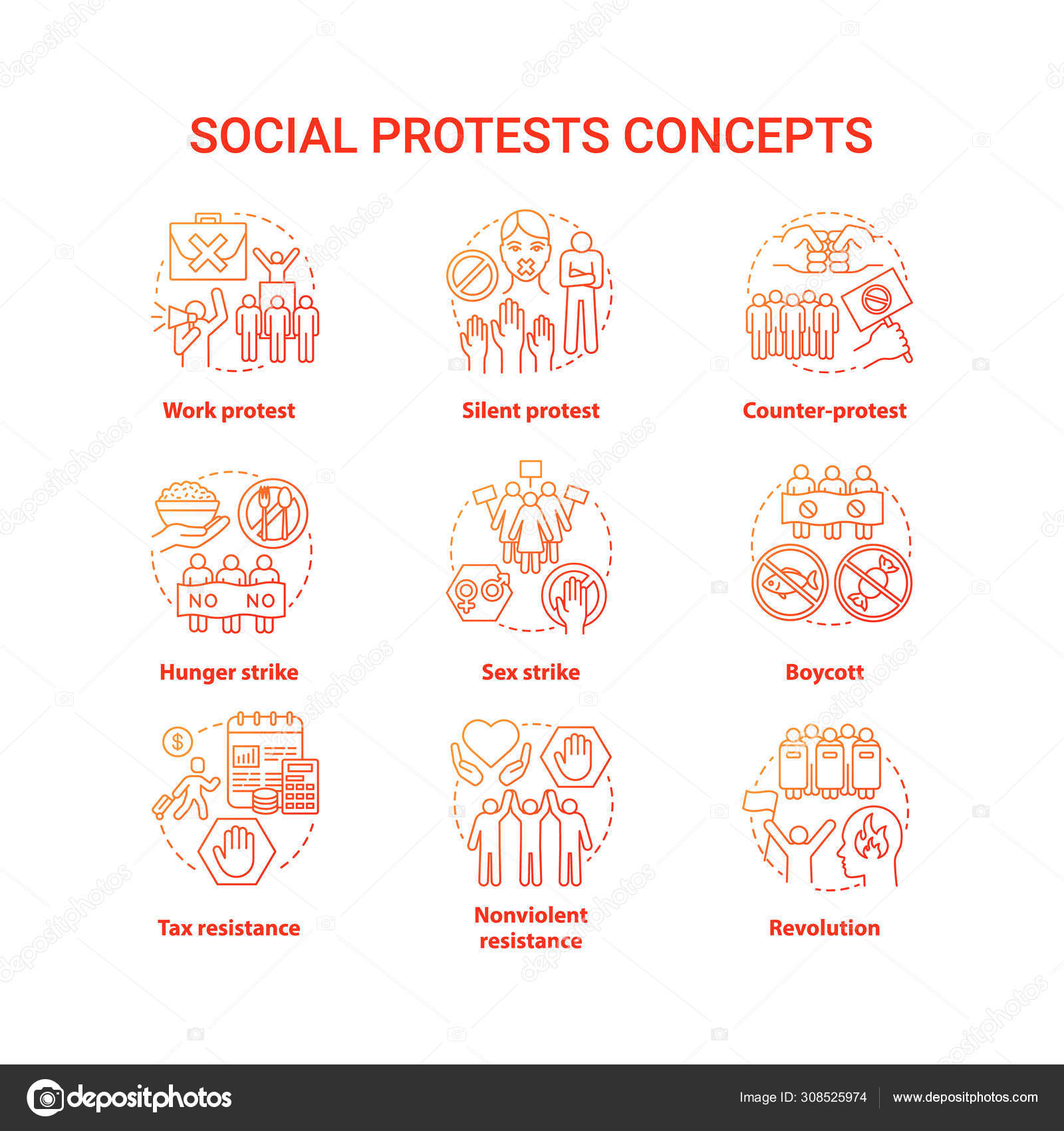 社会抗议概念图标设置公众反对公民不服从思想细线插图政治抵抗和打击矢量隔离轮廓图政府表现图库矢量图©IMG visuals icons 308525974, image size:1600x1700