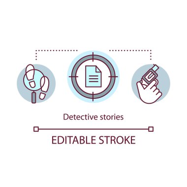 Dedektif hikayeleri kitap kavram simgesi. Suç kurgu edebiyat fikir ince çizgi illüstrasyon. Suç hikayeleri ve soruşturmalar. Kanıt arama. Vektör yalıtılmış anahat çizimi. Kullanılabilir kontur