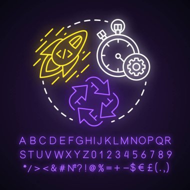 Çevik geliştirme neon ışık kavramı simgesi. Kısa süreli takım çalışması. Stratejik yönetim. Başlat Bu proje fikri. Alfabe, sayılar ve semboller ile parlayan işareti. Vektör izole illüstrasyon