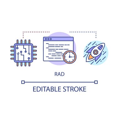 Rad kavram simgesi. Hızlı uygulama geliştirme. Kısa vadeli proje. Son Tarih Bu ürün lansmanı fikir ince çizgi illüstrasyon. Web sitesi hız optimizasyonu vektör izole anahat çizim. Kullanılabilir kontur