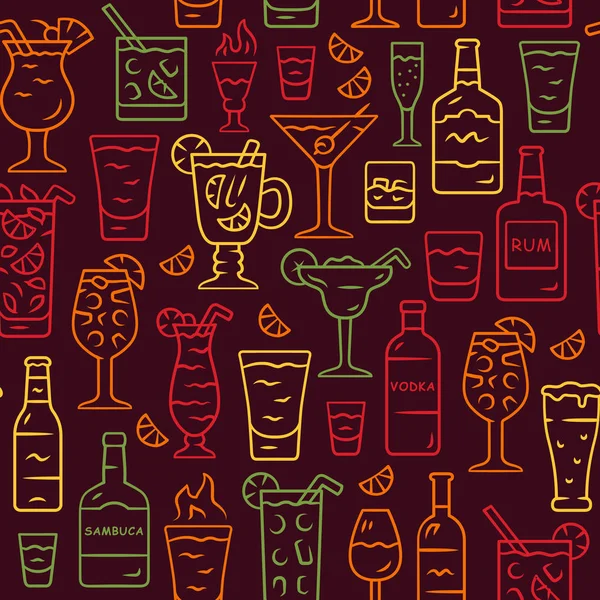 Bezproblémové Vektory Nápojů Alkoholickými Nápoji Hnědá Textura Ručně Vykresleny Barevnými — Stockový vektor