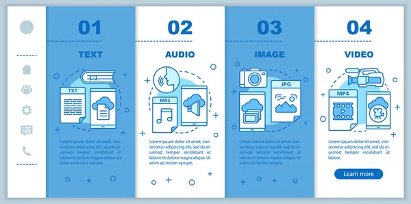 Biblioteca Digital Onboarding Modelo Vetor Páginas Web Móveis Tipos Mídia — Vetor de Stock