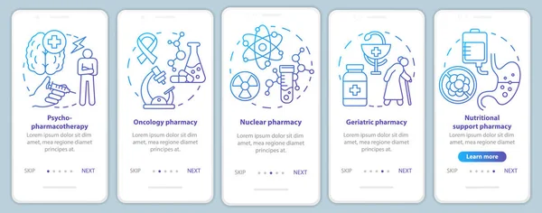 Farmasi Cabang Onboarding Aplikasi Mobile Halaman Layar Vektor Templat Penelitian - Stok Vektor