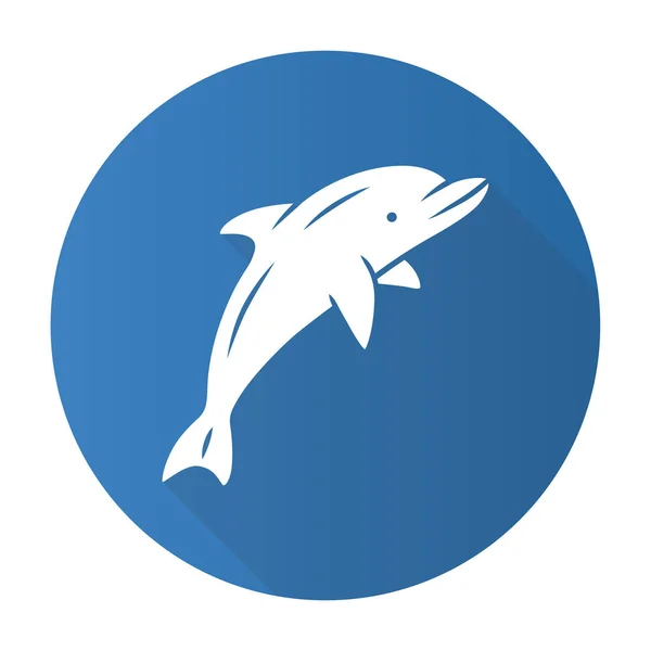 Yunus Mavisi Düz Tasarım Uzun Gölge Glyph Simgesi Denizaltı Dünyası — Stok Vektör