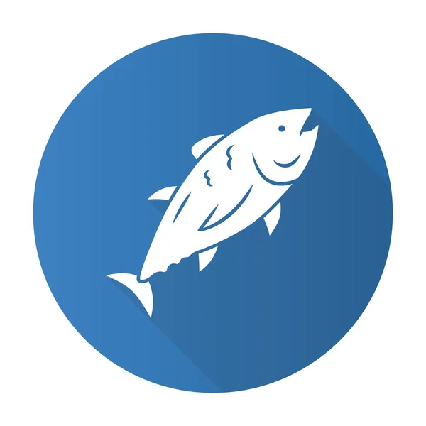 Tuna Mavisi Düz Tasarım Uzun Gölge Glyph Simgesi Yüzen Deniz — Stok Vektör