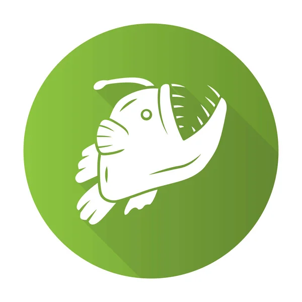 Fener Balığı Yeşil Düz Tasarım Uzun Gölge Glyph Simgesi Yüzen — Stok Vektör