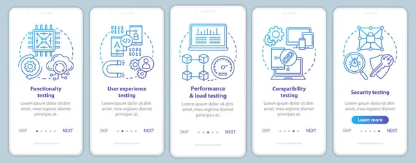 Test Logiciel Embarquement Modèle Vecteur Écran Page Application Mobile Développement — Image vectorielle