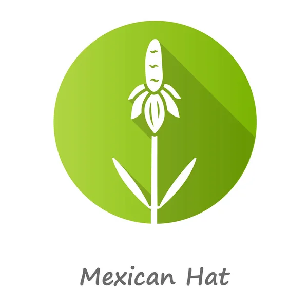 Мексиканская Шляпа Дикий Цветок Зеленый Плоский Дизайн Длинный Знак Тени — стоковый вектор