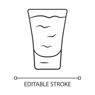 Çekim doğrusal simgesi. ?bardakta ocktail. Alkollü içki. Tumbler tetikçi ile. Parti için içecek, kutlama. İnce çizgi çizimi. Kontur sembolü. Vektör yalıtılmış anahat çizimi. Kullanılabilir kontur