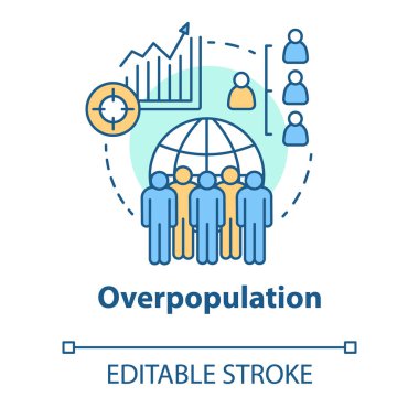 Overpopulation concept icon. Planet overcrowding idea thin line illustration. Increasing number of people. Demographic problems in society. Vector isolated outline drawing. Editable stroke clipart