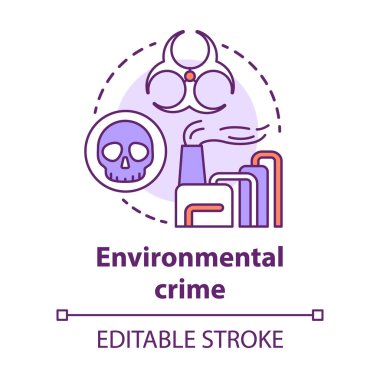 Çevresel suç kavramı simgesi. Ekolojik afet fikri ince çizgi illüstrasyon. Endüstriyel kirlilik. Kirleticiler ve toksikanlar emisyonu. Vektör yalıtılmış anahat çizimi. Kullanılabilir kontur