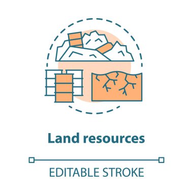 Arazi kaynakları kavramı simgesi. Doğal mineraller kullanım fikri ince çizgi illüstrasyon. Toprak kirliliği ve erozyon, ekolojik felaket. Doğa kirliliği. Vektör yalıtılmış anahat çizimi. Kullanılabilir kontur